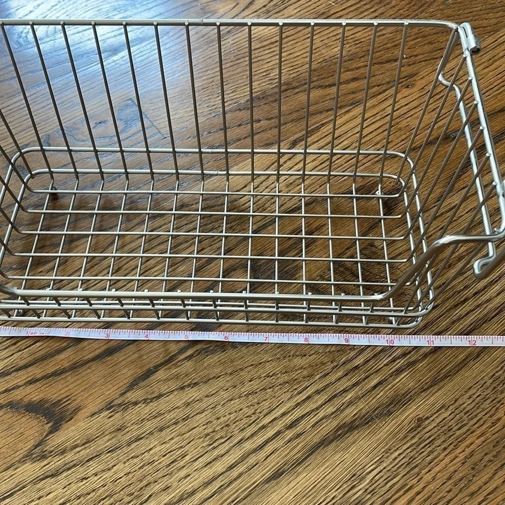 Silver metal organizing basket with handles